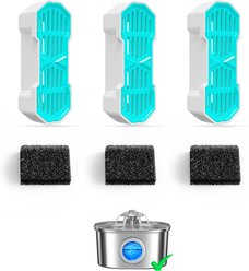 PEKTACO Replacement 3 Filters & 3 Pre-Filter Sponges, HTFY Model Multi-Layer Filtration for Cleaner Cat Water Fountain, 3.2-L, Blue