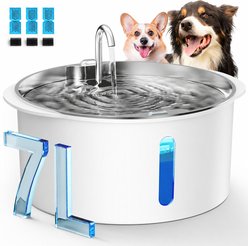 PEKTACO 3 Filters Automatic Quiet Dispenser with LED BPA-Free Stainless-Steel Dog & Cat Water Fountain, 7-L, Silver