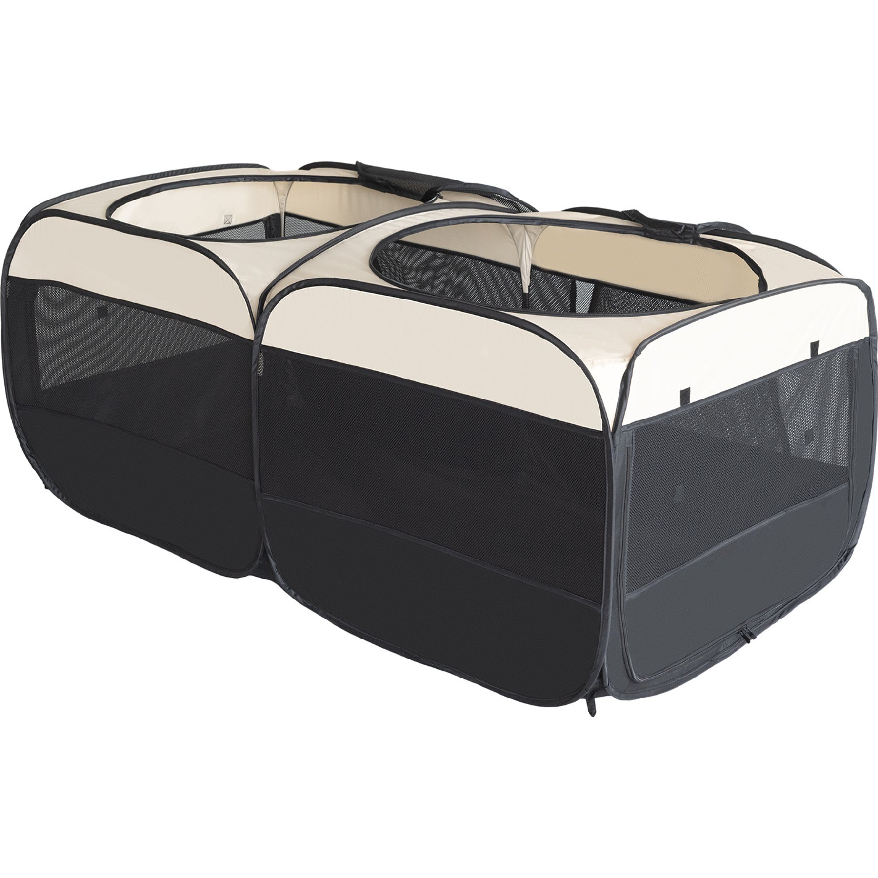 EighteenTek Mesh 2 Room Pop Up Portable Dog Playpen, Beige, Large