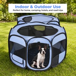 EighteenTek 2 Room Portable Pop Up Dog Playpen, Grey, Small slide 2 of 7
