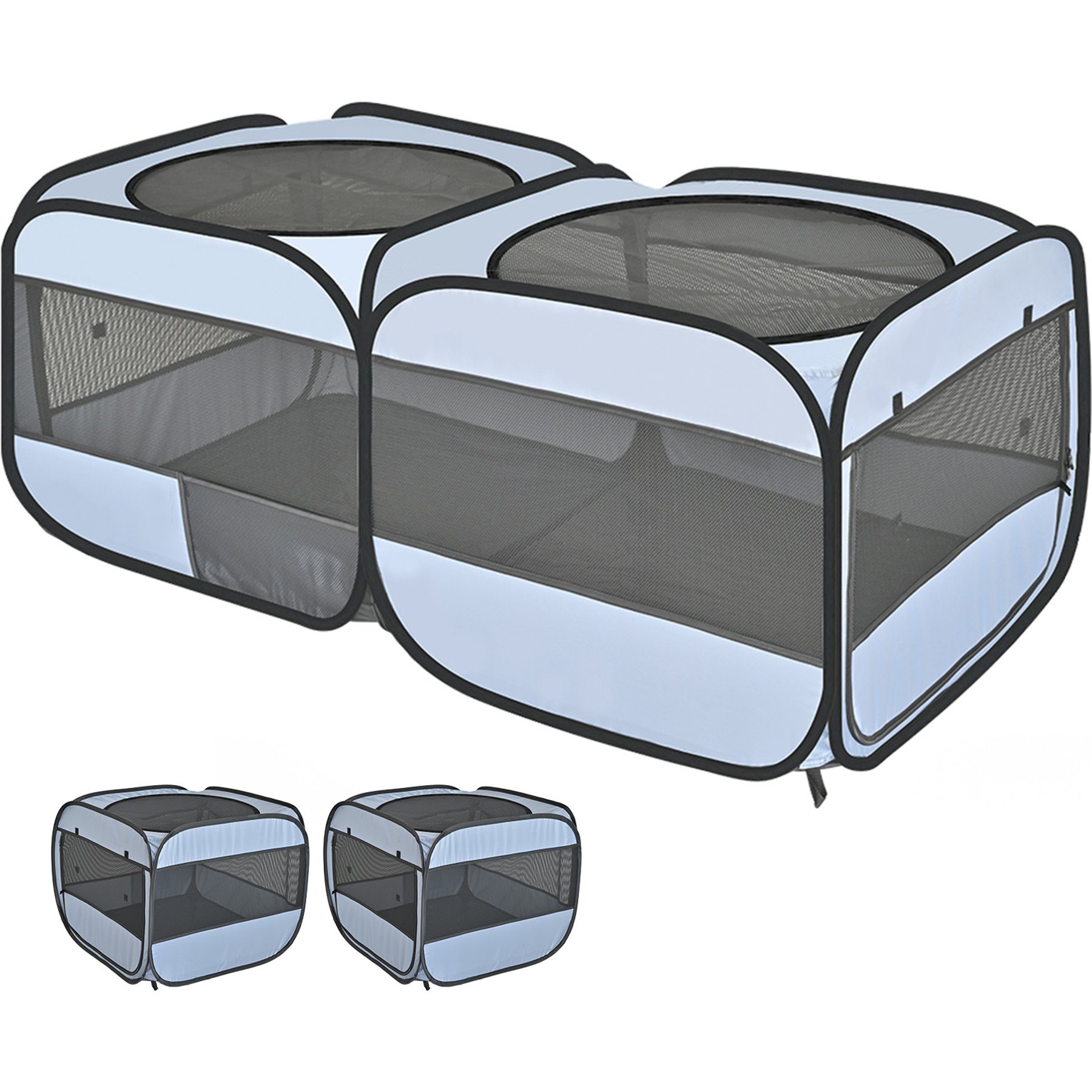 EighteenTek Portable 2 Mesh Room Pop-Up Dog Playpen, Grey, Large