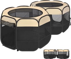 EighteenTek Detachable 2-in-1 Pop Up Cat Playpen, Beige, Small