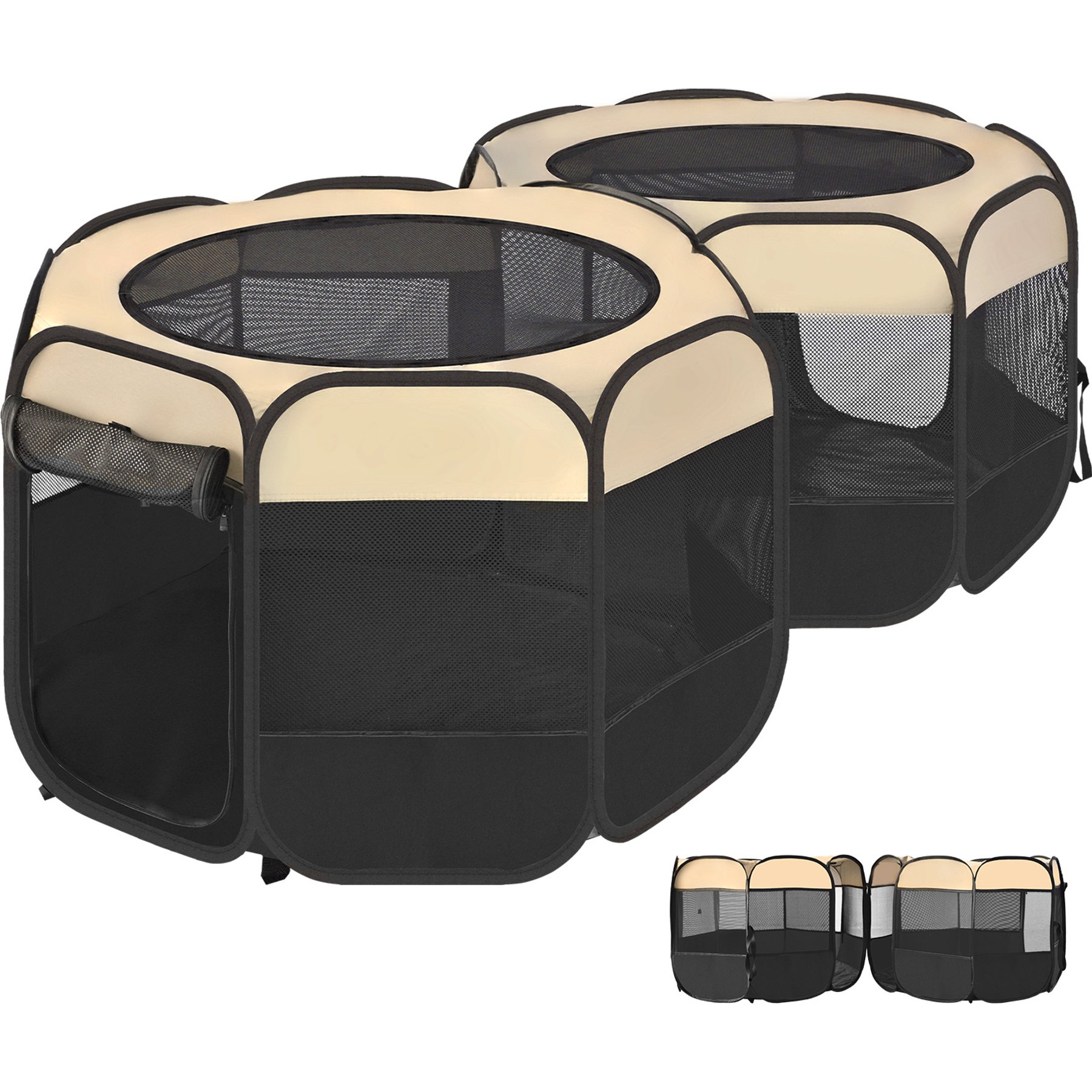 EighteenTek Detachable 2-in-1 Pop Up Cat Playpen, Beige, Large