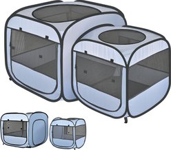 EighteenTek 2-in-1 Portable Cat Playpen, Grey, Large