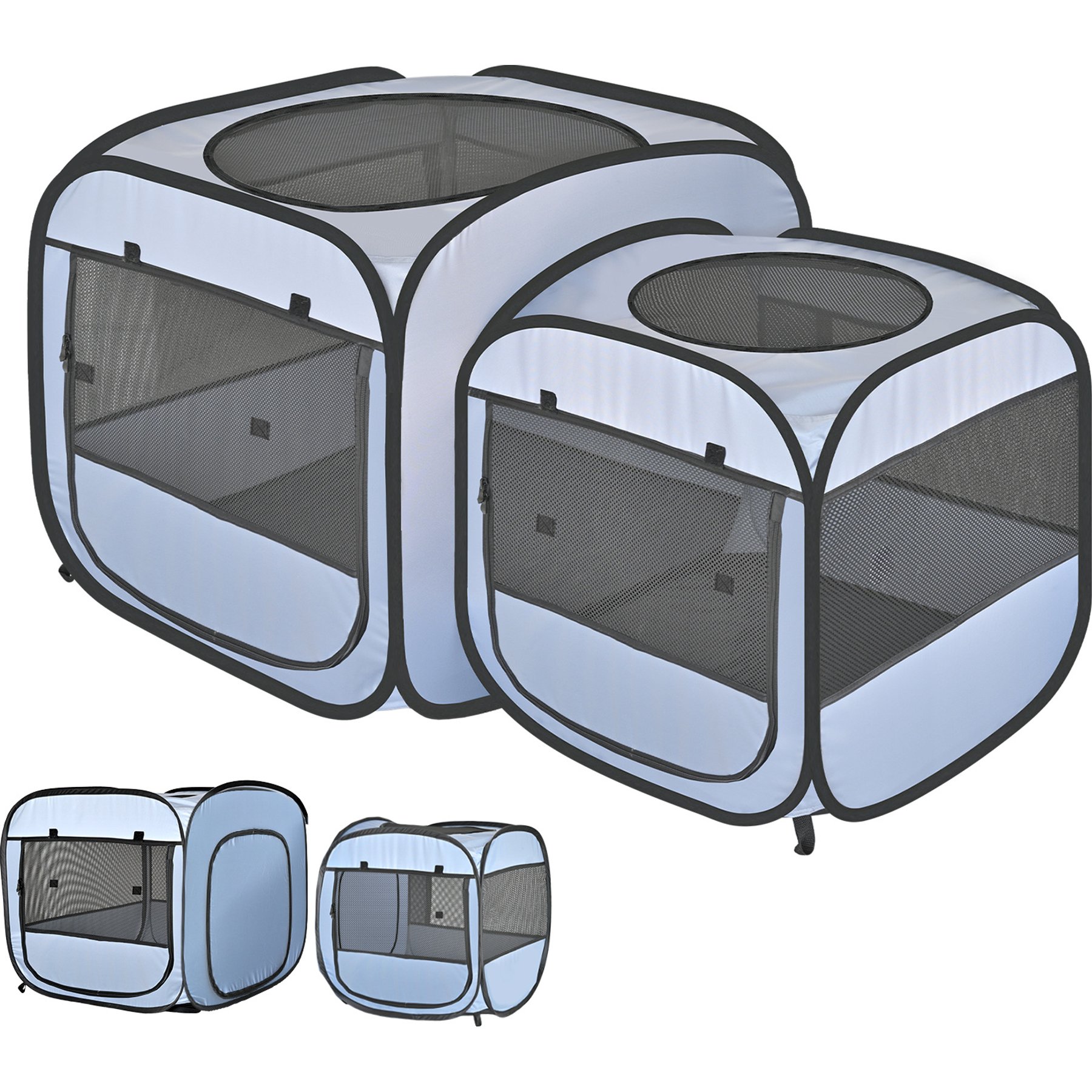 EighteenTek 2-in-1 Portable Cat Playpen, Grey, Large