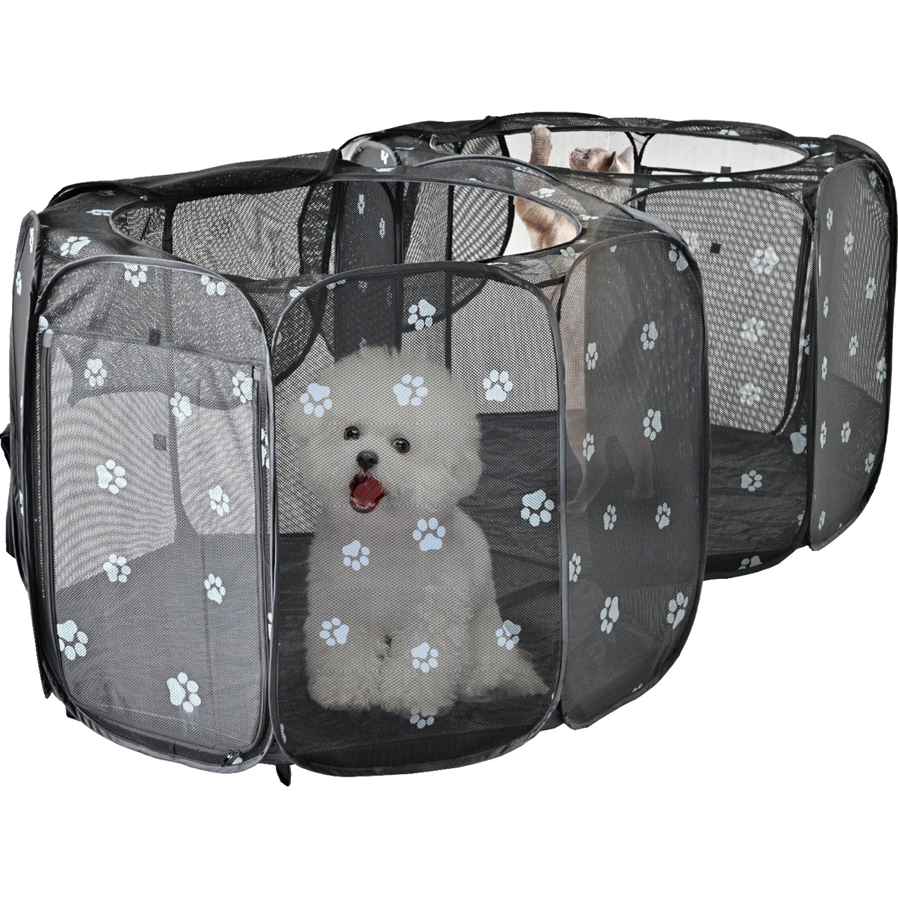 EighteenTek 2 Room Pop-Up Portable Dog Playpen, Grey, Medium