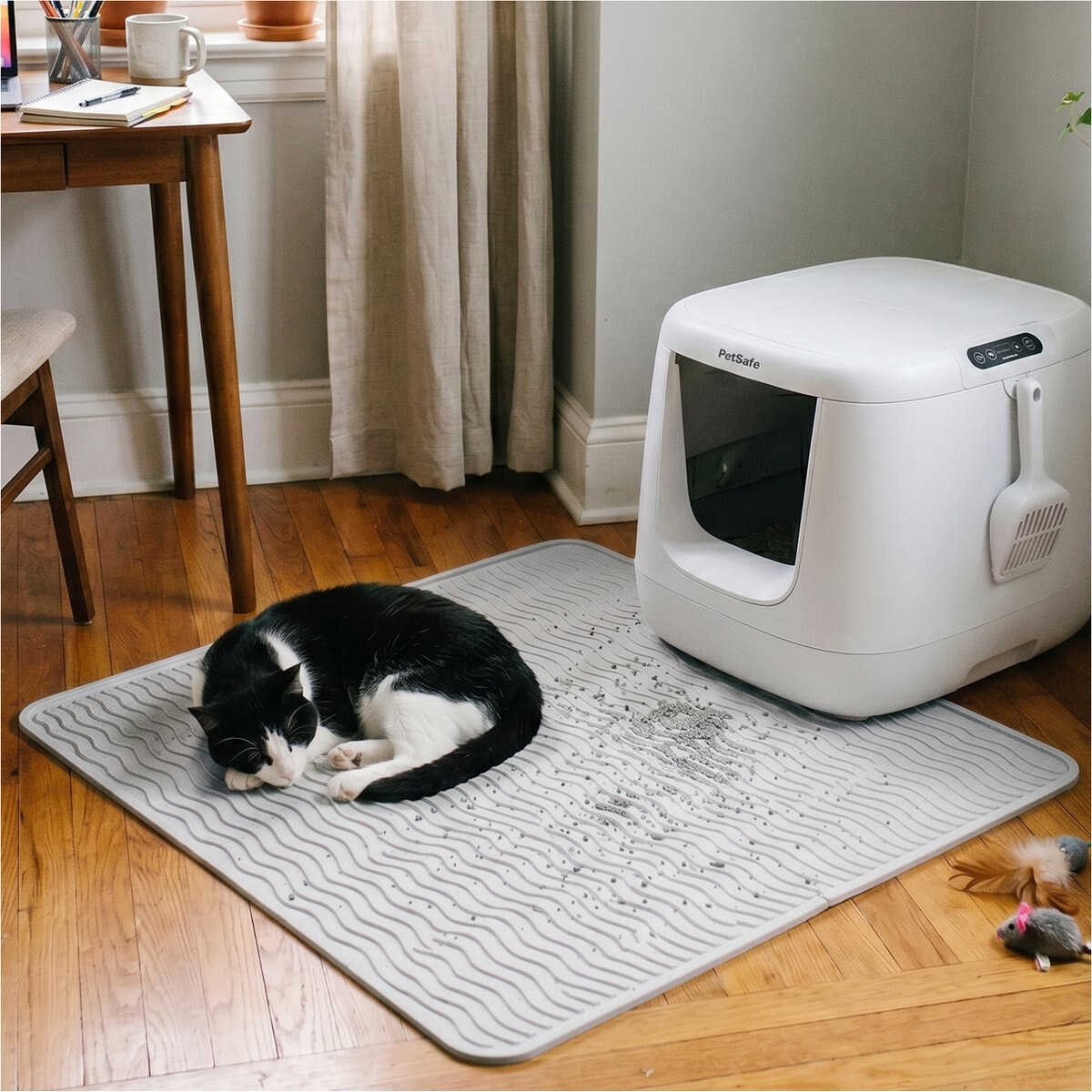 furrybaby Silicone Wave Pattern Cat Litter Mat, 17.7 x 15.7-in, Light Grey