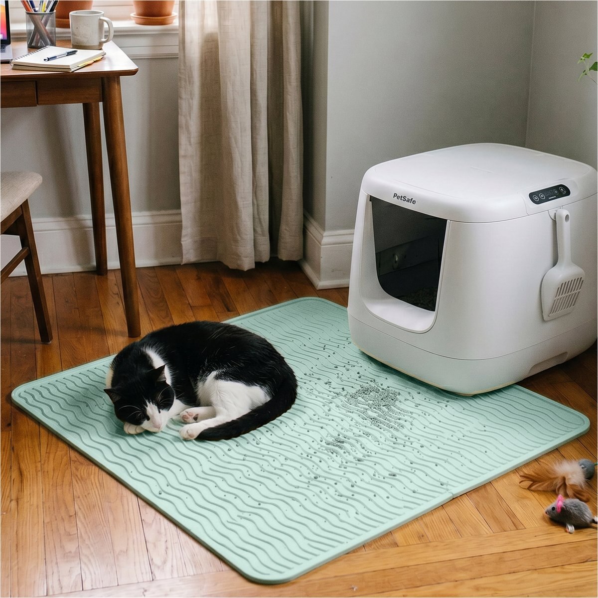 furrybaby Silicone Wave Pattern Cat Litter Mat, 17.7 x 15.7-in, Light Green