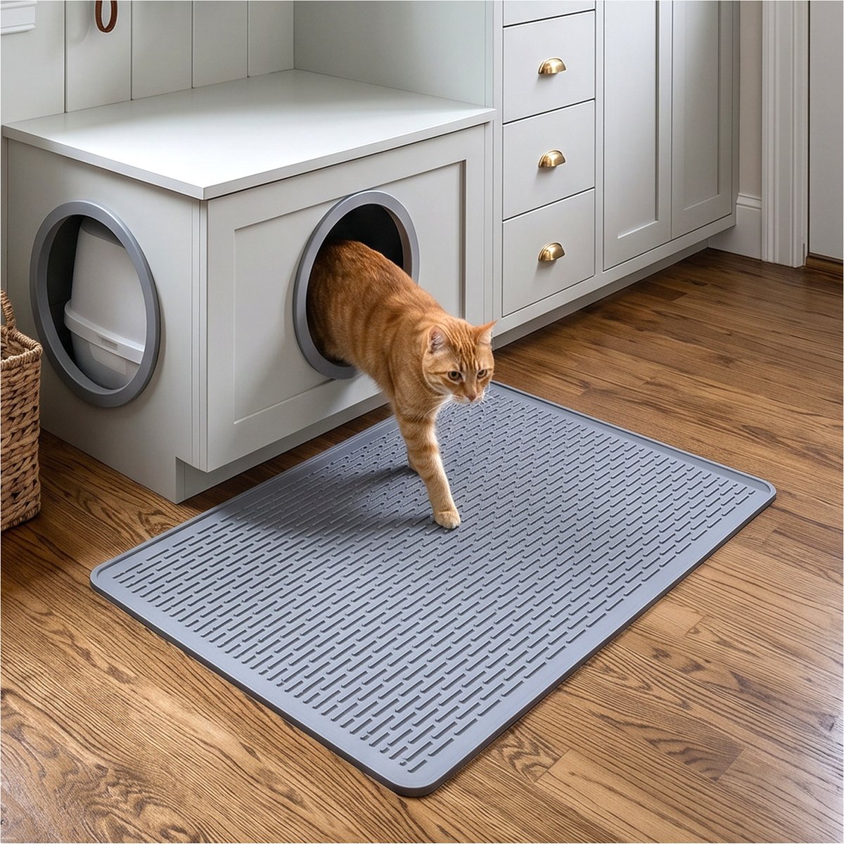 furrybaby Silicone Dash Pattern Cat Litter Mat, Grey, 36.2 x 20.5-in