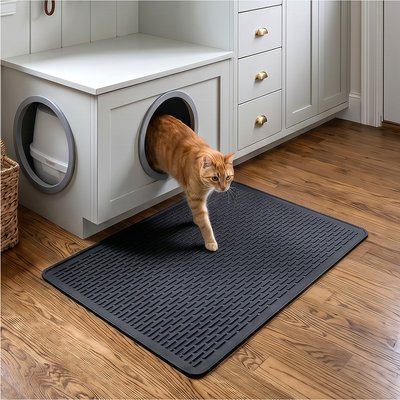 furrybaby furrybaby Silicone Dash Pattern Cat Litter Mat, Black, 33.9 x 22-in