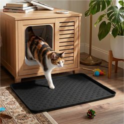 furrybaby Silicone Decorative Paw Print Trapping Waterproof & Non-Slip Cat Litter Mat, 15.7 x 21.7-in, Black