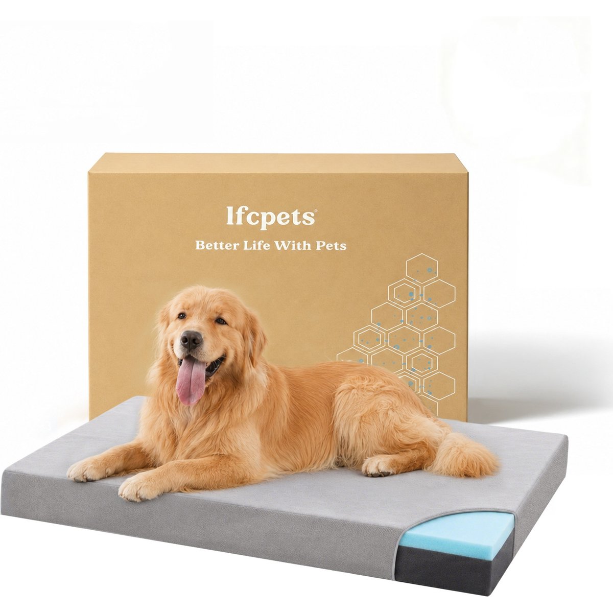 LFC PETS Orthopedic Memory Foam Dog Bed with Removable Cover, Grey, X-Large
