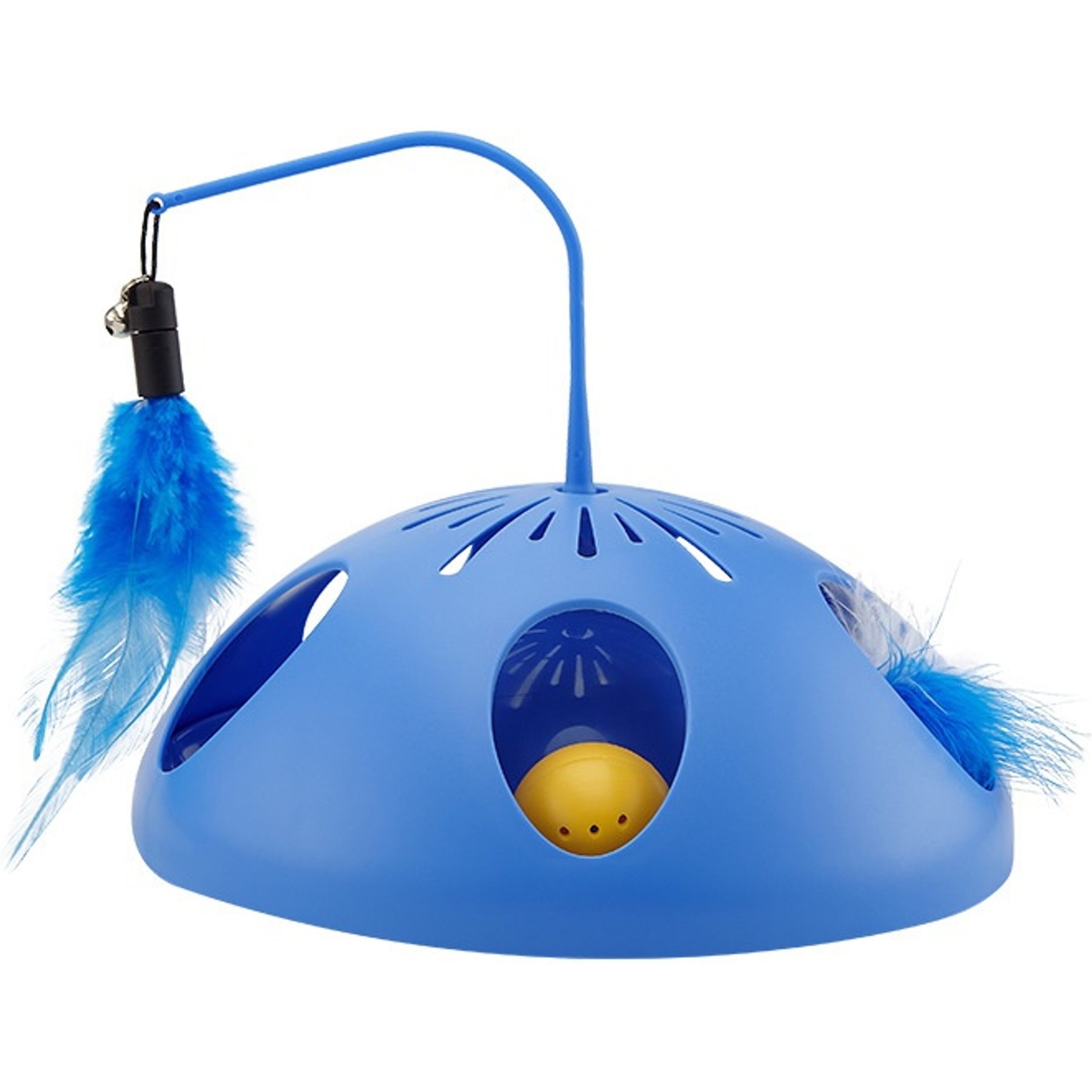 Kseroo Automatic Battery Operated Cat Toy with Fluttering Feather & Track Balls, Blue