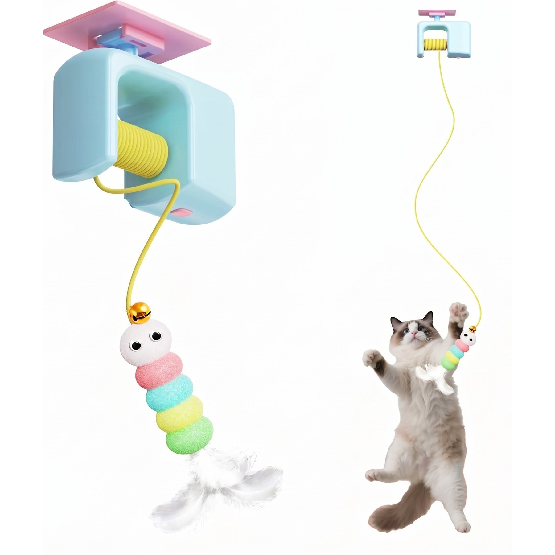 Kseroo USB‑C Rechargeable Automatic String Feather Interactive Scratcher Cat Toy, Blue