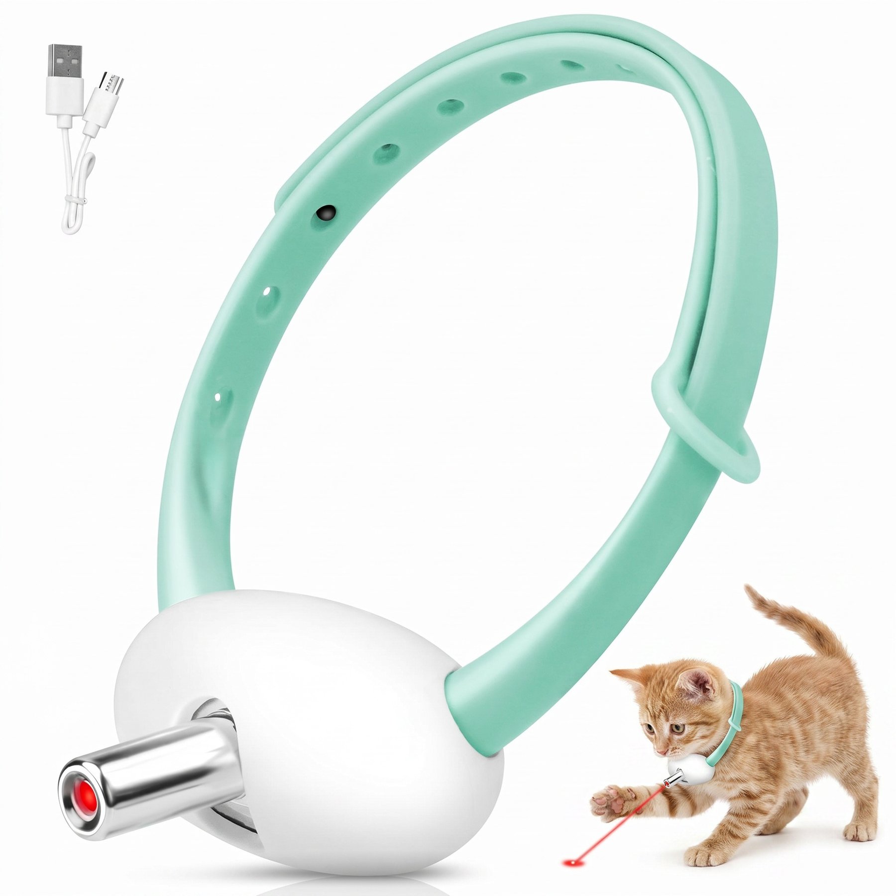 Kseroo Automatic Upgraded USB Rechargeable Hands‑Free Laser Cat Collar Toy, Green