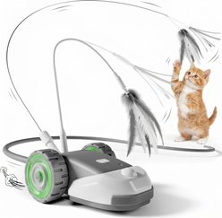 Kseroo 3‑in‑1 Automatic Moving Mouse 2‑Speed Self‑Play Training Chaser Cat Toy with Hanging Feathers, Grey