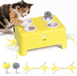 Kseroo 4-Hole Interactive Whack-a-Mole Rechargeable Cheese Box Motion Cat Toy, Yellow