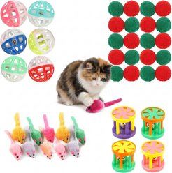 Kseroo Interactive Training Ball Cat Toy with Bells & Soft Toy Mouse, Assorted Color, 40 count