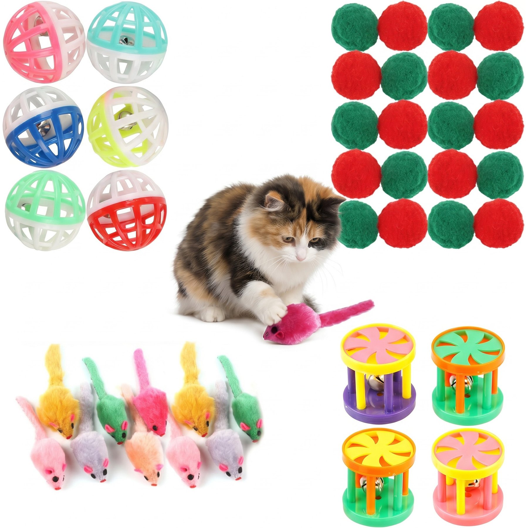 Kseroo Interactive Training Ball Cat Toy with Bells & Soft Toy Mouse, Assorted Color, 40 count