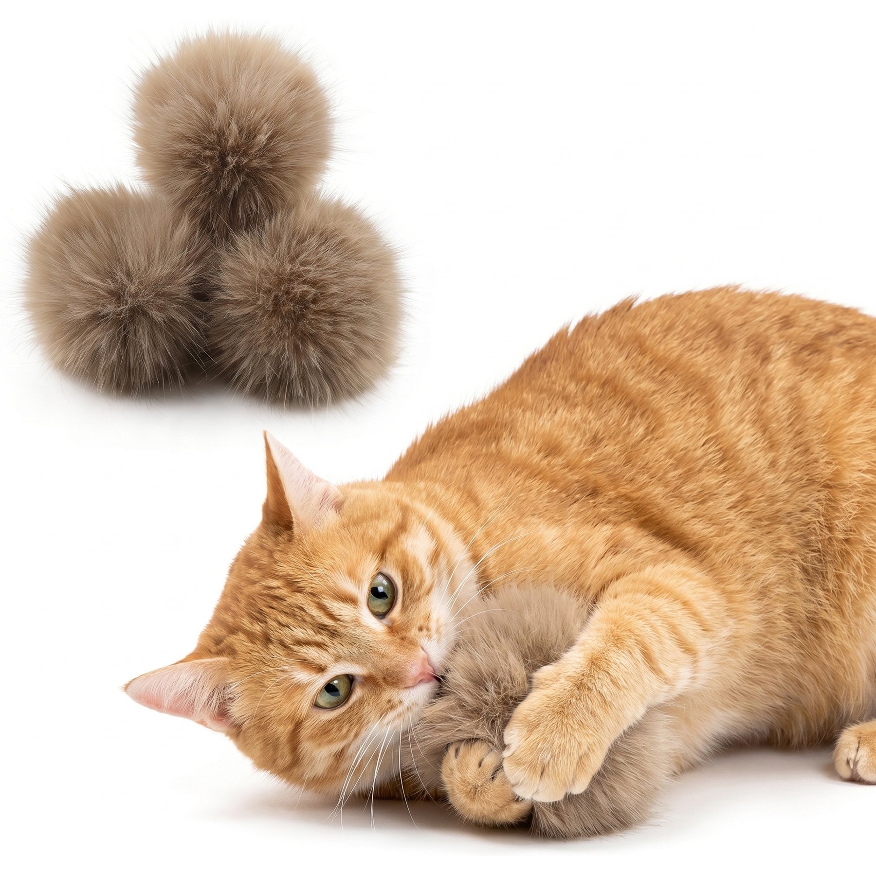 Kseroo Washable Faux Rabbit Fur Catnip Ball Cat Toy, Brown, 3 count