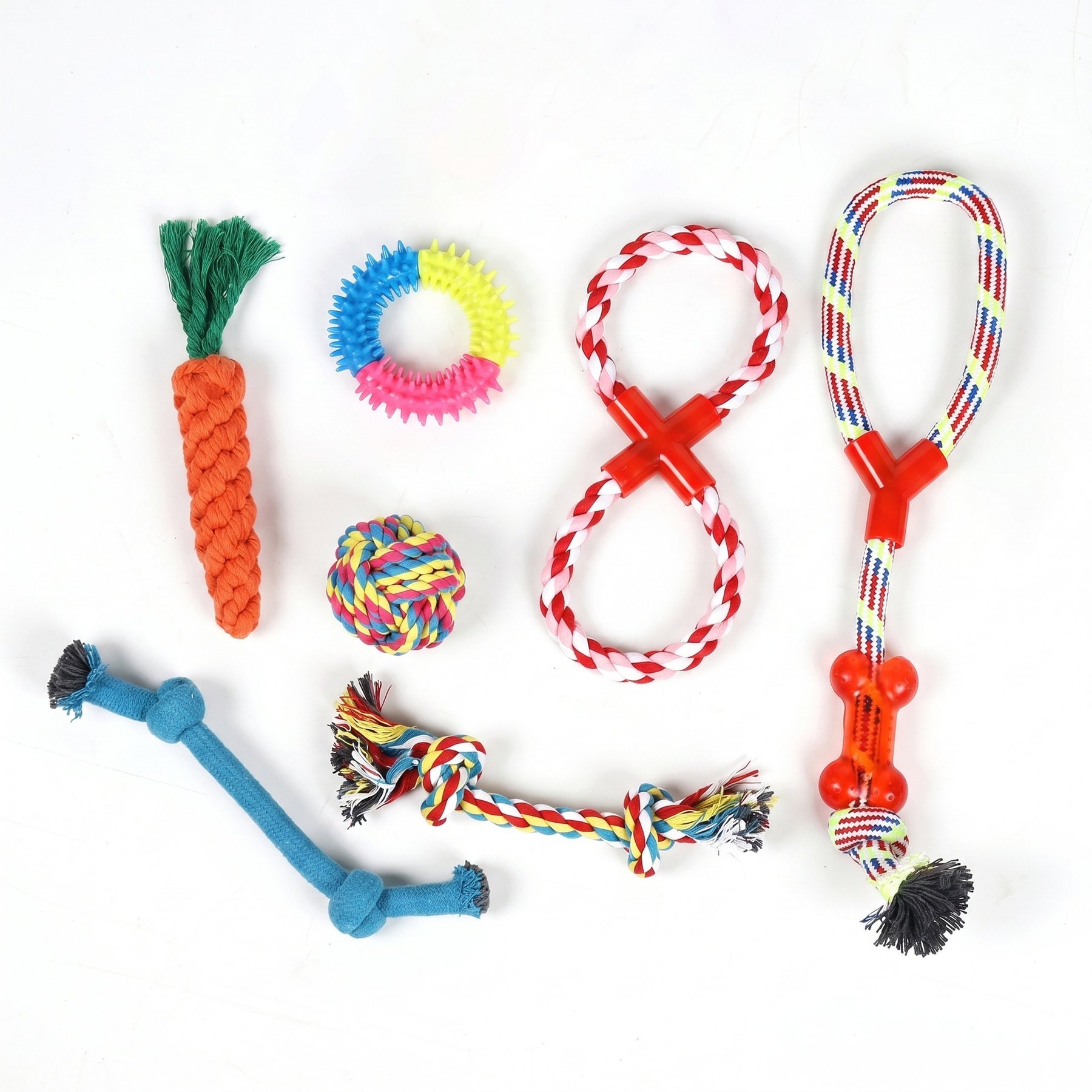 Kseroo Squeaky Cotton Rope Puppy Teething Chew Dog Toy, 7 count