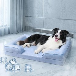 LFC PETS Summer Cooling Orthopedic Bolster Dog Sofa Bed with Removable Cover, Blue, Large