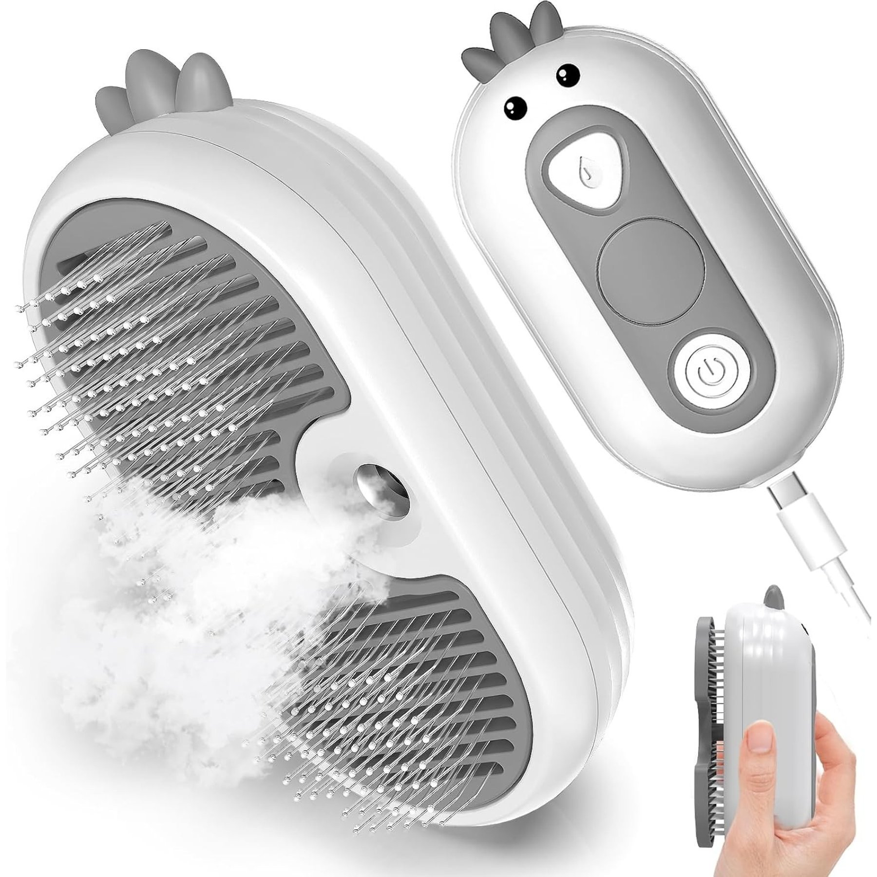 Pawward Chick-Shaped Self-Cleaning Mist Spray Slicker Dog & Cat Brush, White