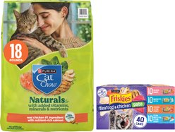Purina Friskies Seafood & Chicken Pate Favorites Variety Pack Wet Food + Cat Chow Naturals Original Dry Cat Food