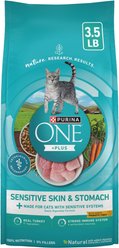 Purina ONE +Plus Sensitive Skin & Stomach Adult Natural Digestive Dry Cat Food, 3.5-lb bag