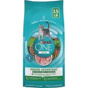 Purina ONE +Plus Indoor Advantage Adult Natural, Low Fat, Weight Control, Indoor Real Turkey Dry Cat Food, 3.5-lb bag