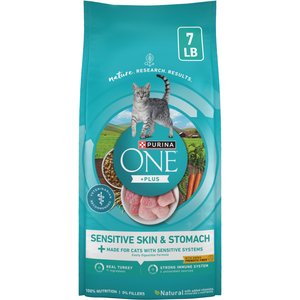 Purina ONE +Plus Sensitive Skin & Stomach Adult Natural Digestive Dry Cat Food, 7-lb bag