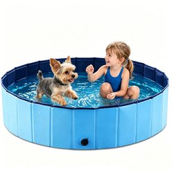 WEVONIGU Heavy-Duty Hard Plastic Non-Slip Collapsible Dog Pool, Blue, Medium