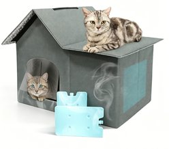 Golopet Cooling Shelter with Ice Packs Cat House, Grey, 19.7 x 13 x 16.5-in
