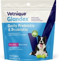 Vetnique Labs Glandex Daily Probiotics & Digestive Health Prebiotics Bacon Flavor Soft Chew Aid Supplement for Dogs, 10 count
