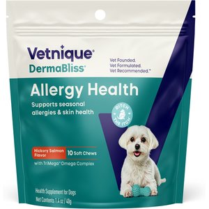 Vetnique Labs Dermabliss Seasonal Allergy & Immune Support Salmon Flavored Allergy & Fish Oil Soft Chew Supplement for Dogs, 10 count