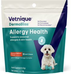 Vetnique Labs Dermabliss Seasonal Allergy & Immune Support Salmon Flavored Allergy & Fish Oil Soft Chew Suppl...
