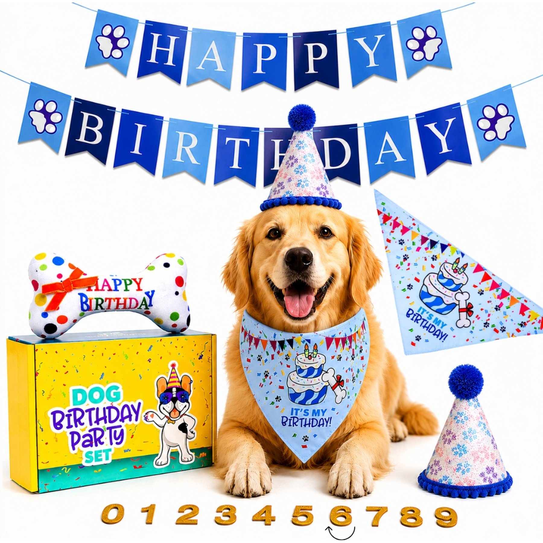Pacific Pups Rescue Dog Birthday Party Set, Blue Sparkly Paws, Small