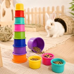 FurriHop Rainbow Stacking Cups Foraging Games & Puzzles Training Rabbit Toy, 8 count