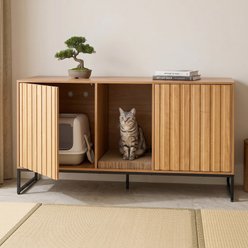 Bencmate Cabinet with Storage End Table House for Living Room Cat Litter Box Enclosure, Brown