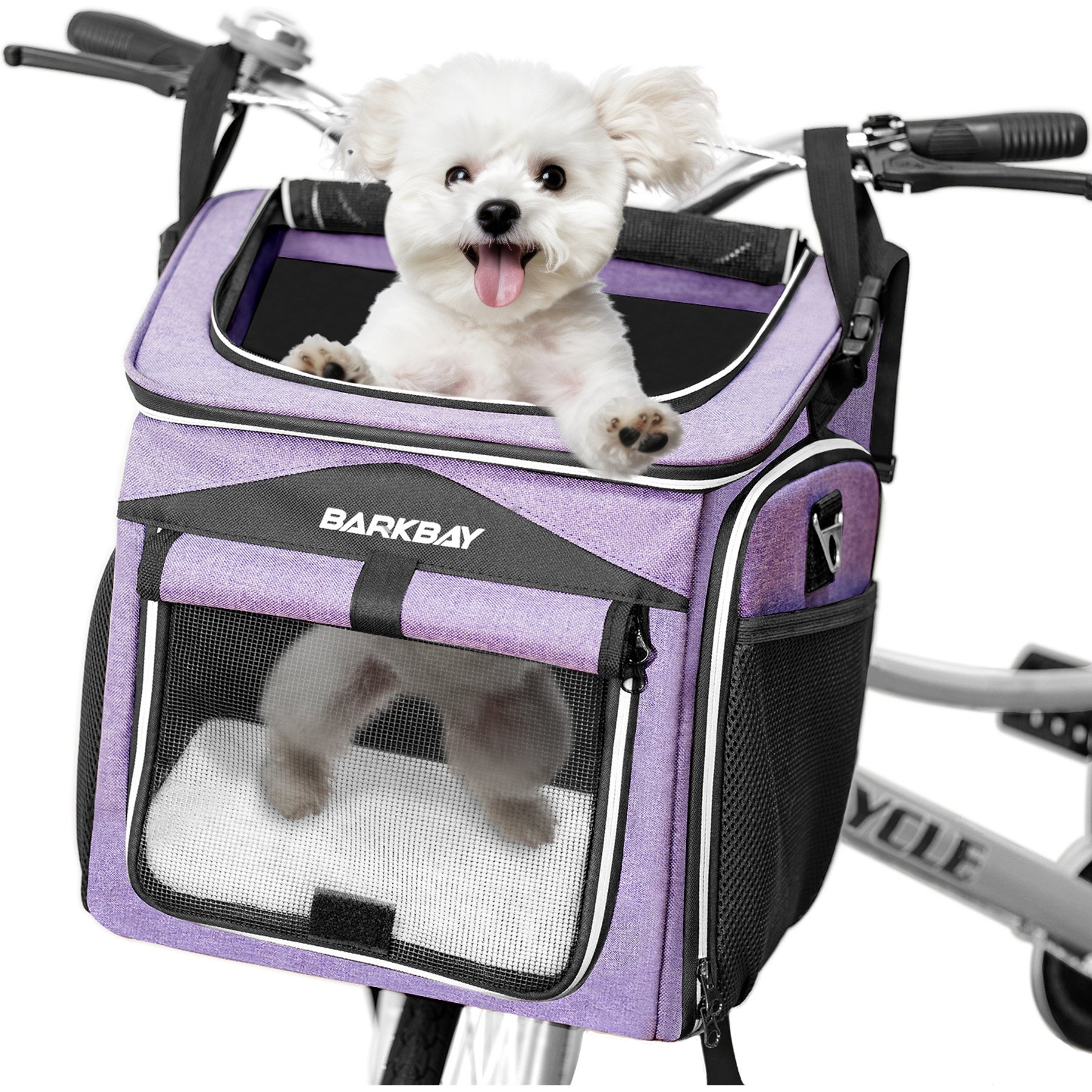 BARKBAY 2 Open Doors, 5 Reflective Tapes Expandable Soft-Sided Backpack Basket Foldable Front Dog & Cat Carrier, One Size, Purple