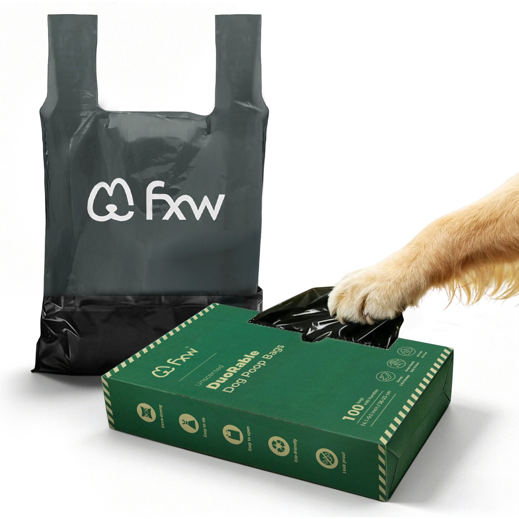 FXW 2-Ply Extra Thick Leak-Proof Unscented Dog Poop Bags, Large: 14 x 9-in, 100 count