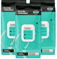Pet Life Unlimited Fragrance Free Dog & Cat Grooming Wipes, 72 count, case of 3