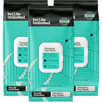 Pet Life Unlimited Pet Life Unlimited Fragrance Free Dog & Cat Grooming Wipes, 72 count, case of 3