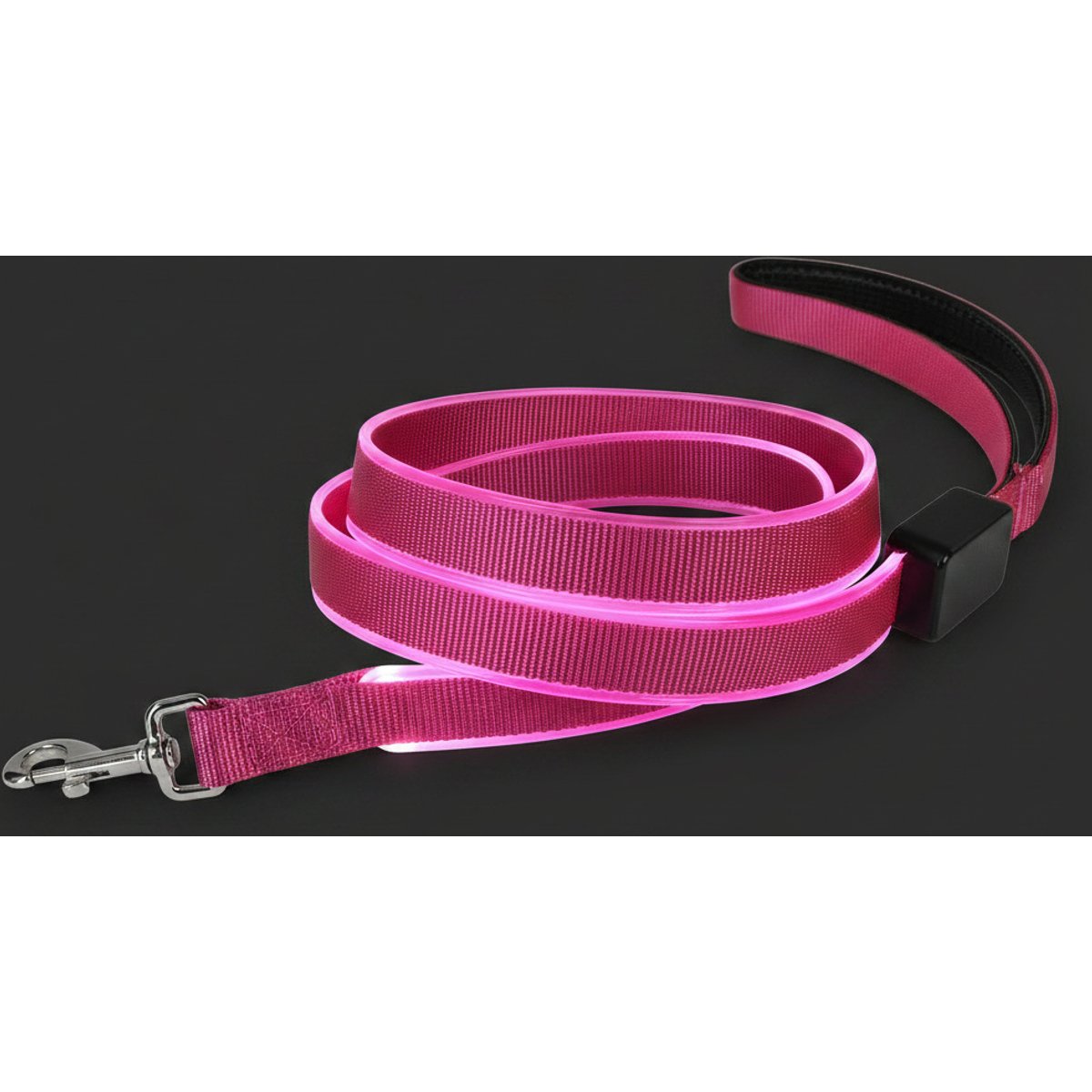 MEGAPAWS Rechargeable LED Light-Up Dog Leash, 5-ft long, 5/6-in wide, Pink