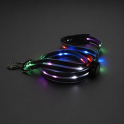 MEGAPAWS Waterproof PVC LED Dog Leash with Colorful Light Strip, 3.5-ft long, 5/6-in wide, Black