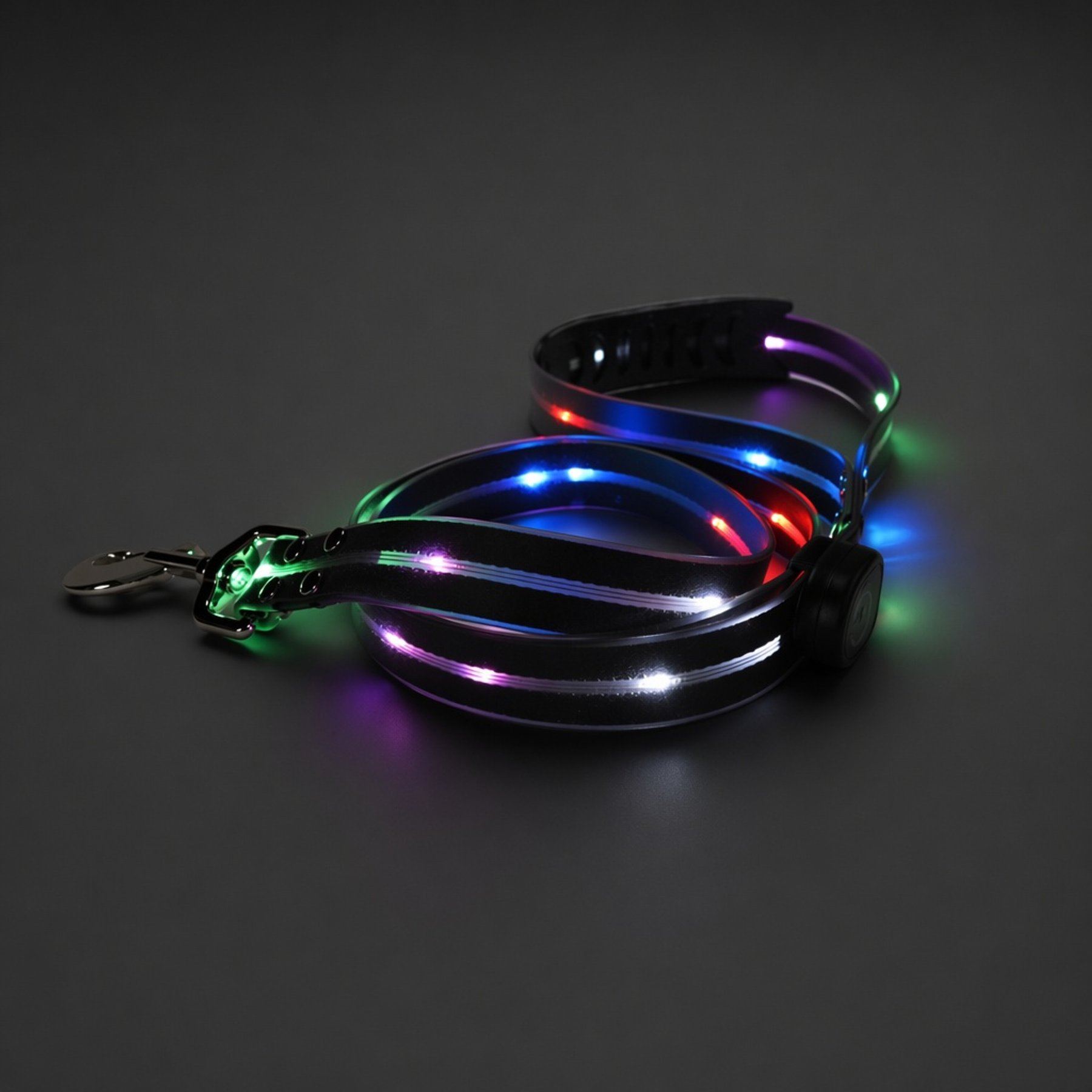 MEGAPAWS Waterproof PVC LED Dog Leash with Colorful Light Strip, 3.5-ft long, 5/6-in wide, Black