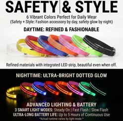 MEGAPAWS Rechargeable Waterproof Double Optical Fiber Glowing LED Dog Collar, Blue, Large: 20 to 23-in neck, 0.99-in wide slide 2 of 8