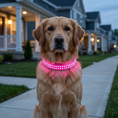 MEGAPAWS MEGAPAWS Rechargeable Waterproof Double Optical Fiber Glowing LED Dog Collar, Pink, Small: 12 to 15-in neck, 0.99-in wide