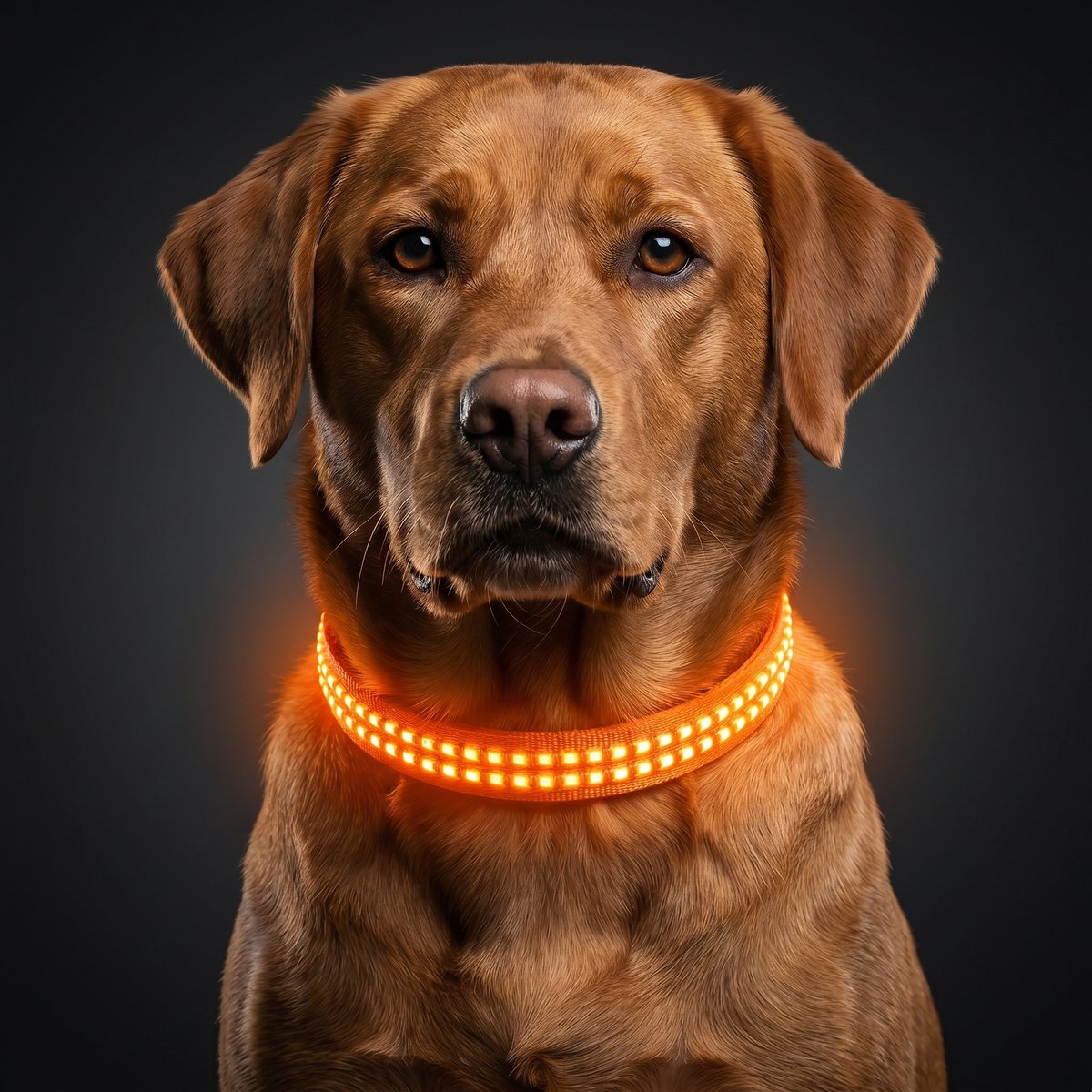 MEGAPAWS Rechargeable Waterproof Double Optical Fiber Glowing LED Dog Collar, Orange, Large: 20 to 23-in neck, 0.99-in wide
