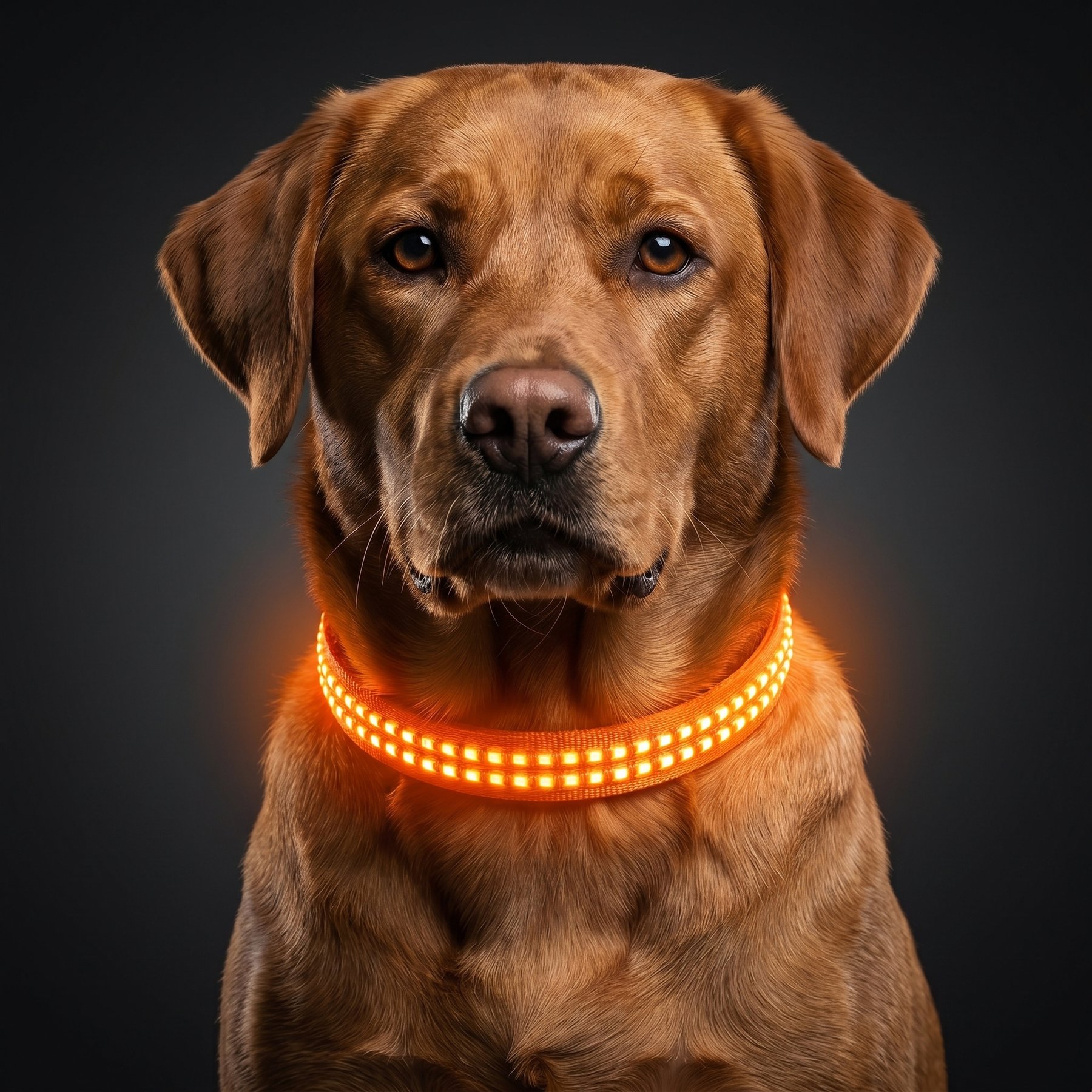 MEGAPAWS Rechargeable Waterproof Double Optical Fiber Glowing LED Dog Collar, Orange, X-Large: 24 to 28-in neck, 0.99-in wide